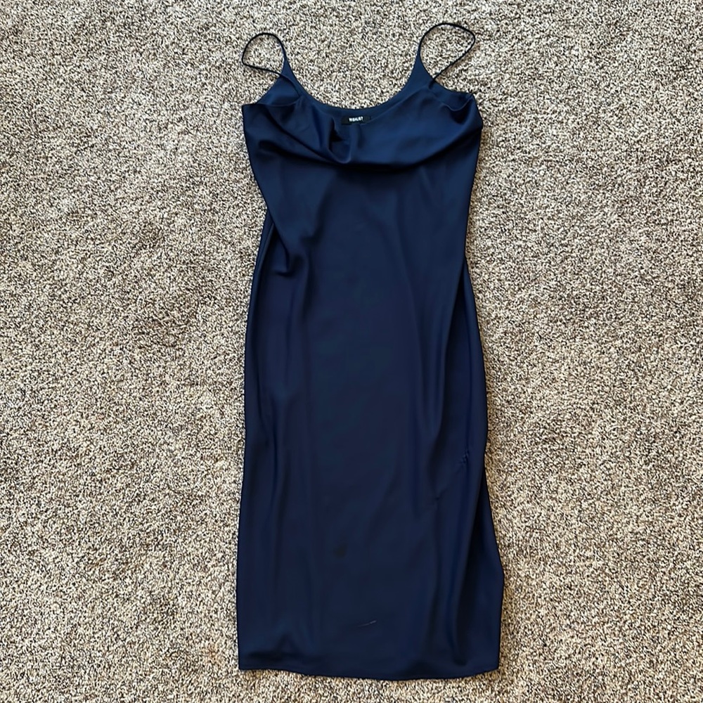 Navy Cowl Neck Dress